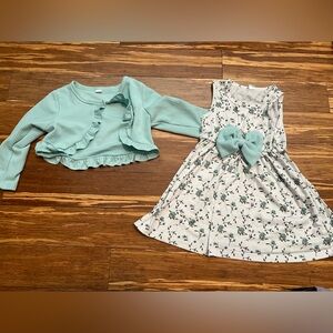 Floral Print Kids Dress with Teal Cardigan